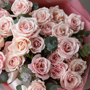 Blushing Beauty: Light Pink Roses and Eucalyptus Bouquet - Cambridge Bee